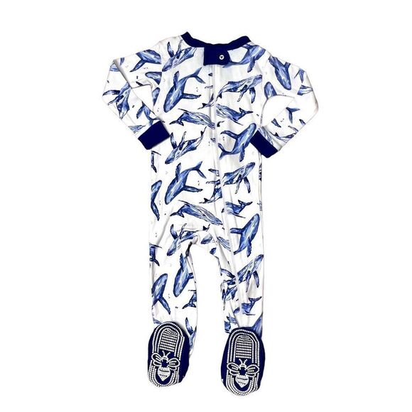 Burt's Bees Baby Organic Cotton Whale Blue White Zippy Footie Sz 18 months - Picture 1 of 10